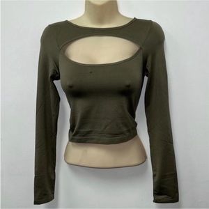 Olive Cutout Long Sleeve Top